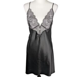 Victoria's Secret black satin charmeuse unconventional lace chemise nightgown XL